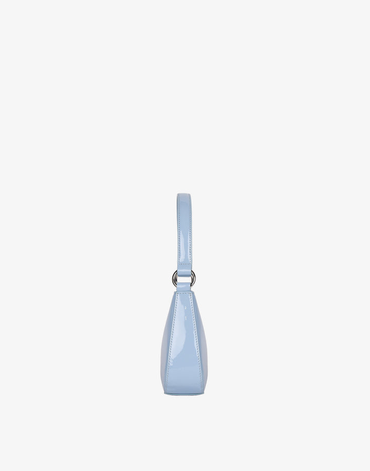 recycled genuine leather mini shoulder bag cornflower sky blue patent#color_sky-blue-patent