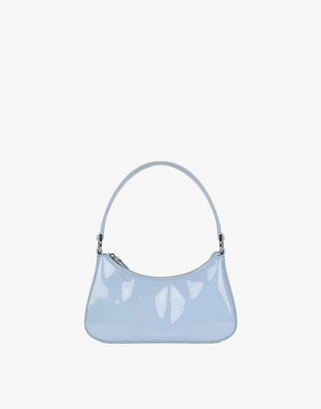 recycled genuine leather mini shoulder bag cornflower sky blue patent#color_sky-blue-patent