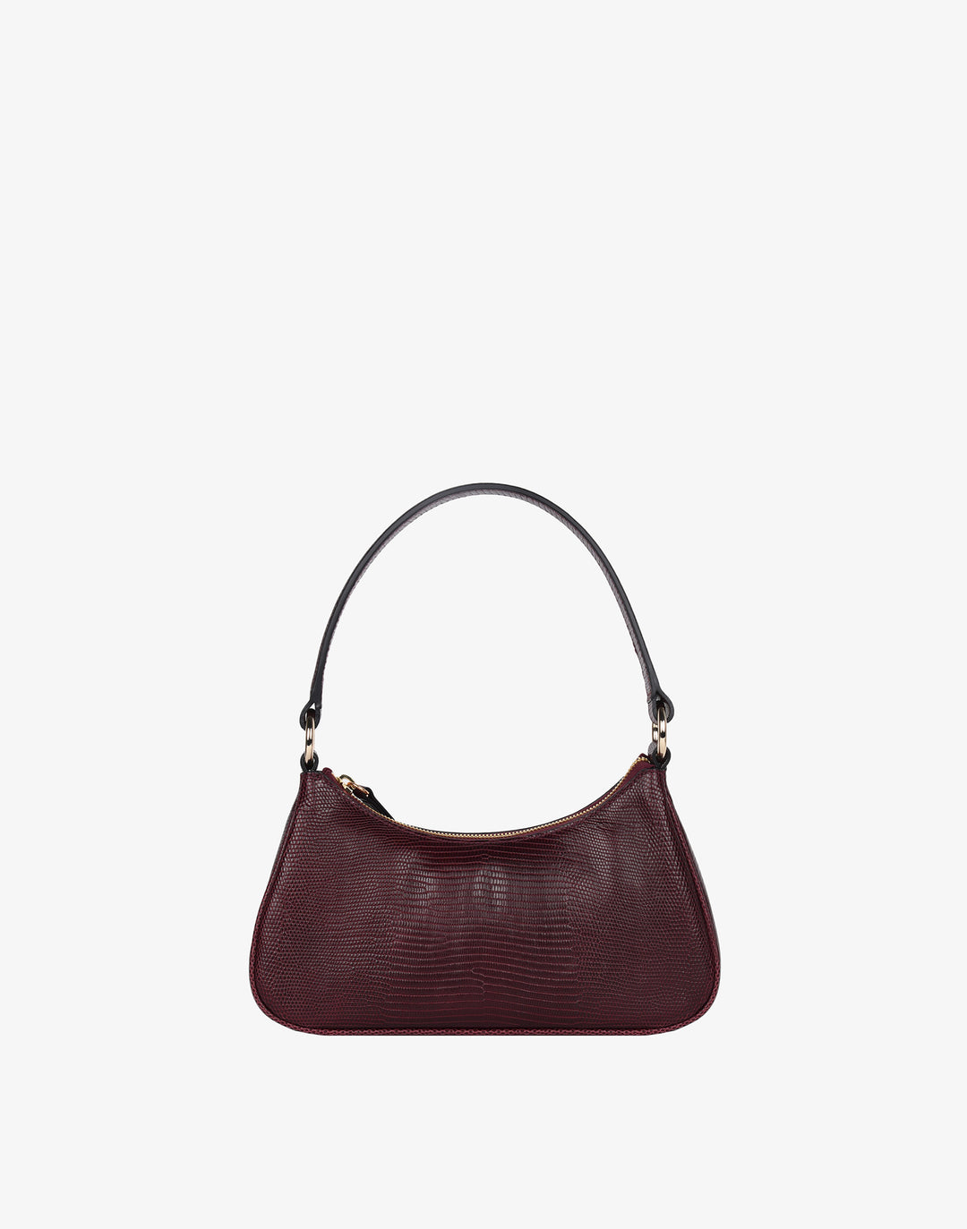 recycled genuine leather mini shoulder bag baguette bag burgundy lizard croc#color_wine-lizard