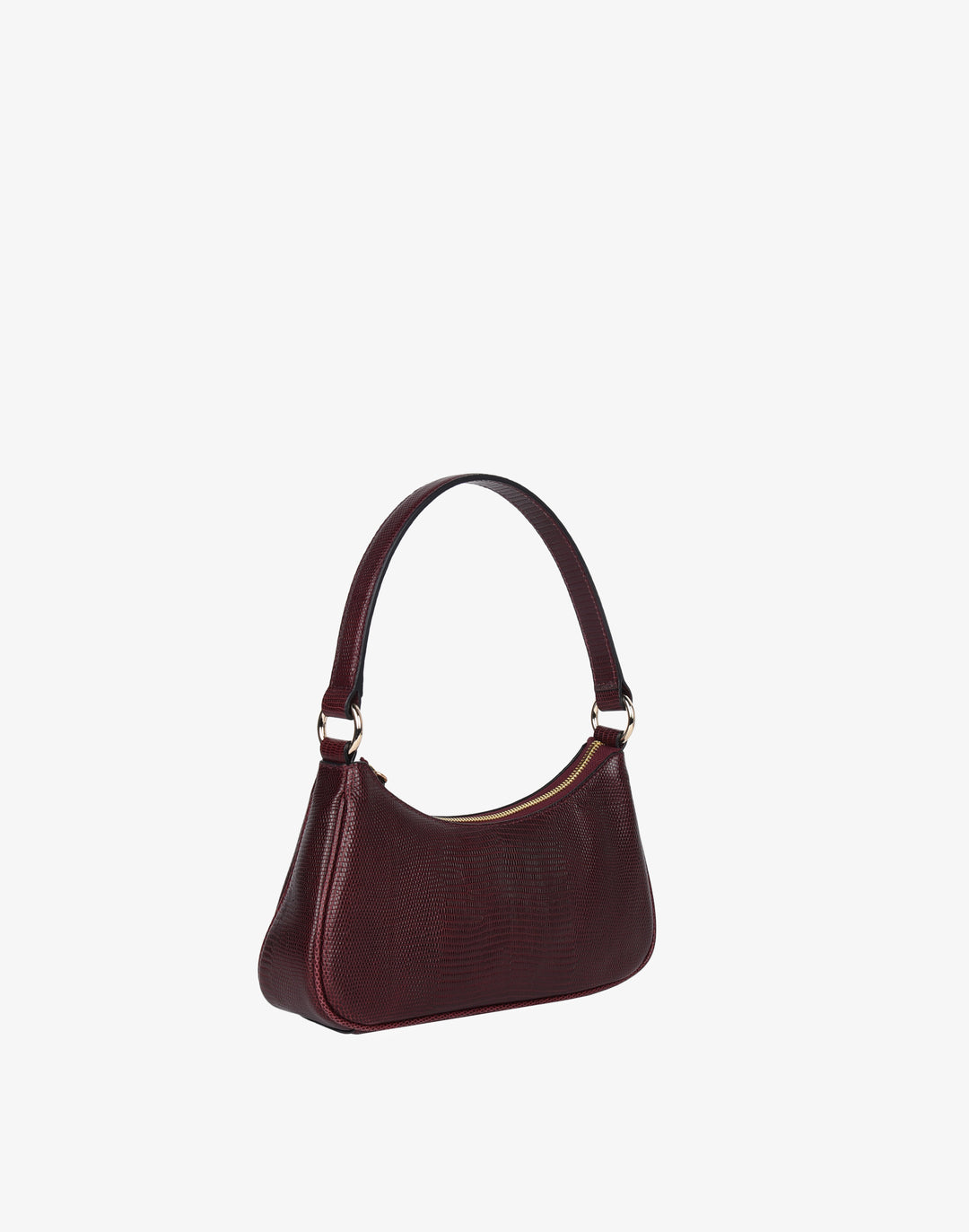 recycled genuine leather mini shoulder bag baguette bag burgundy lizard croc#color_wine-lizard