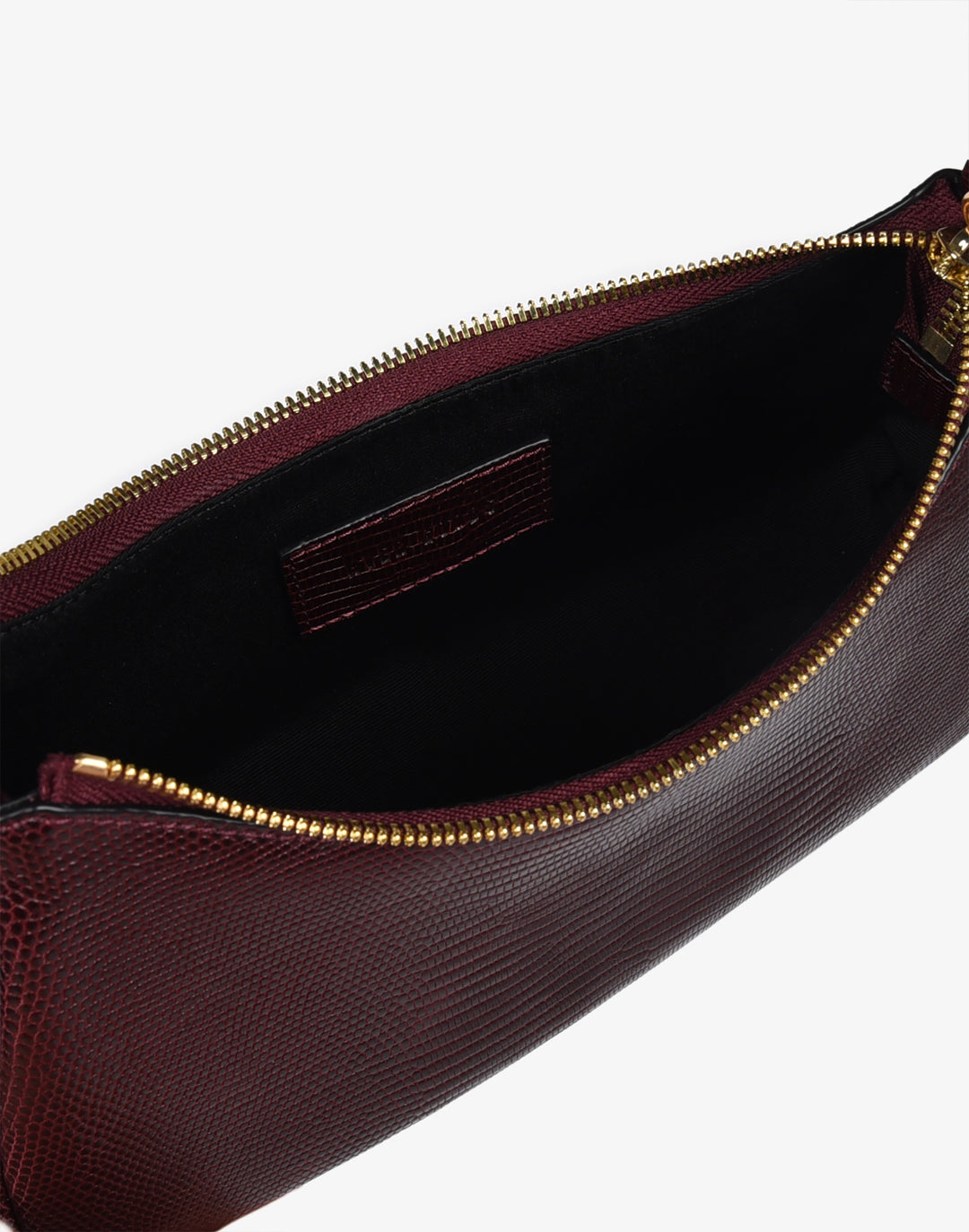 recycled genuine leather mini shoulder bag baguette bag burgundy lizard croc#color_wine-lizard
