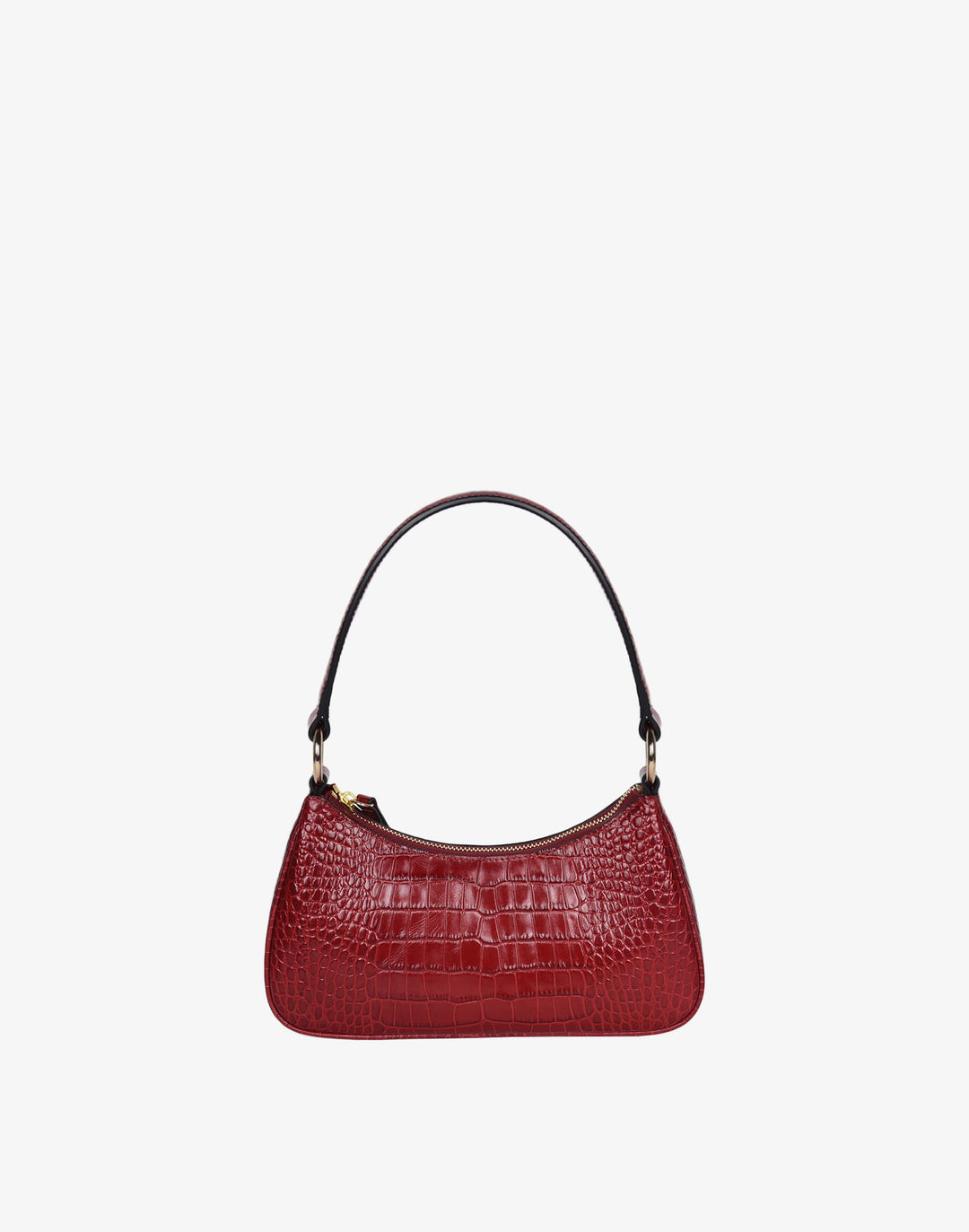 recycled genuine leather mini shoulder bag baguette bag red croc#color_red-croco