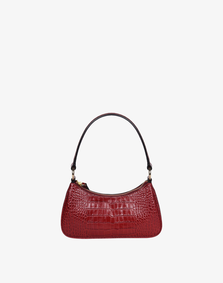 recycled genuine leather mini shoulder bag baguette bag red croc#color_red-croco