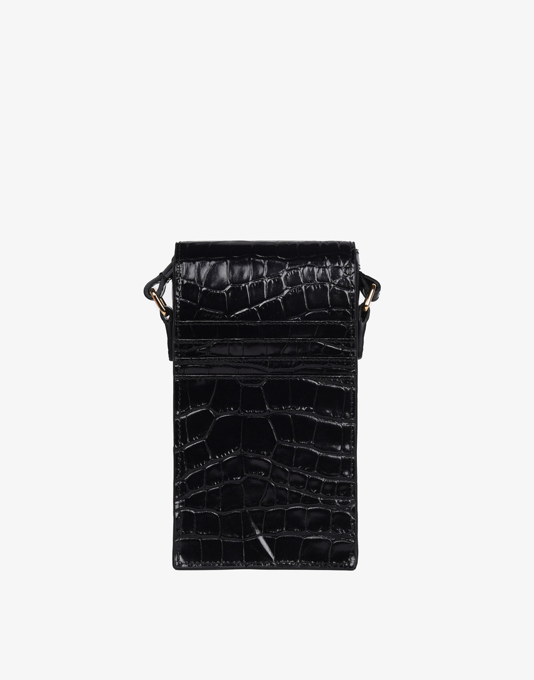 hyer goods recycled leather phone sling bag embossed black croc#color_black-croco