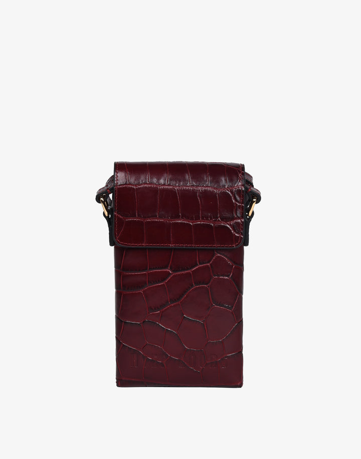hyer goods recycled leather phone sling bag embossed burgundy croc#color_burgundy-croco