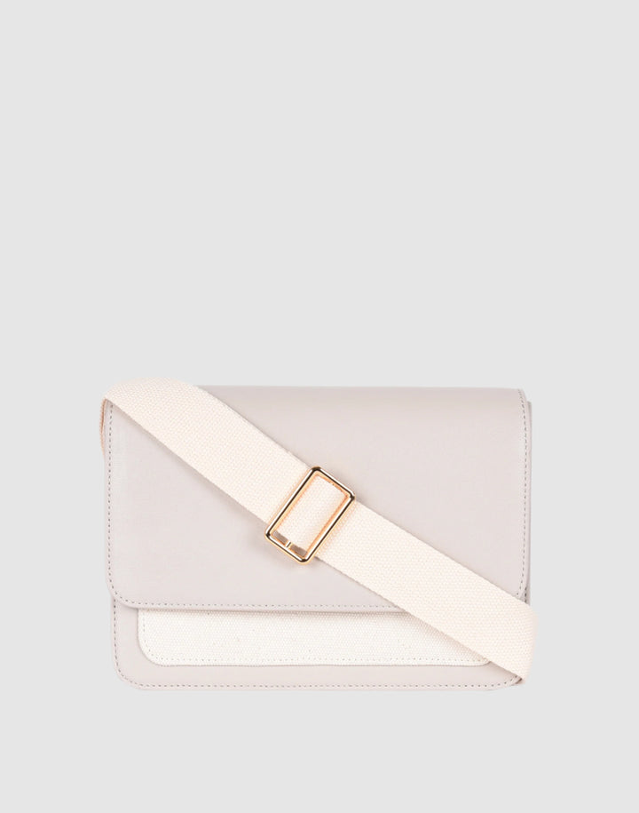 hyer goods recycled leather crossbody satchel bag pocket cube canvas stone #color_canvas-stone