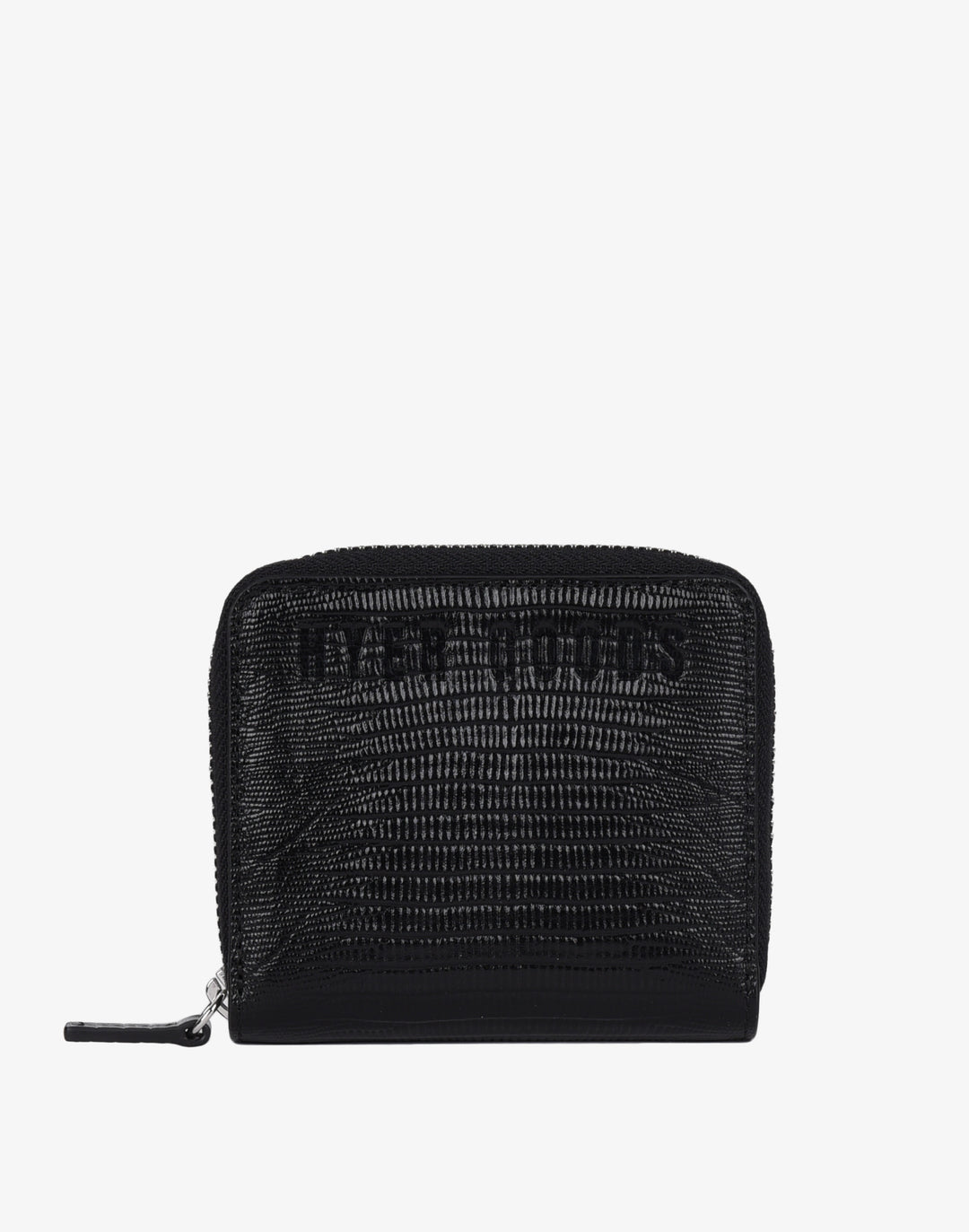 hyer goods recycled leather zip around wallet black embossed lizard#color_black-lizard