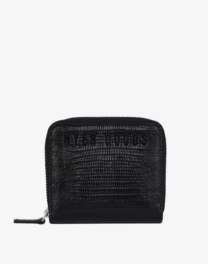hyer goods recycled leather zip around wallet black embossed lizard#color_black-lizard