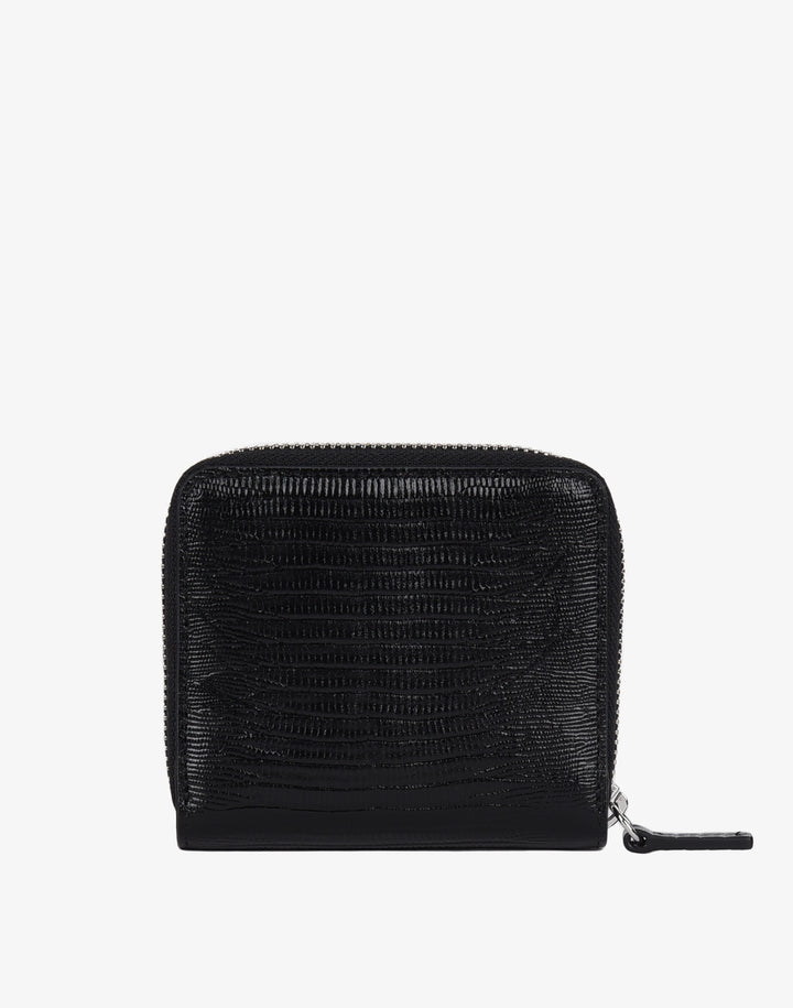 hyer goods recycled leather zip around wallet black embossed lizard#color_black-lizard