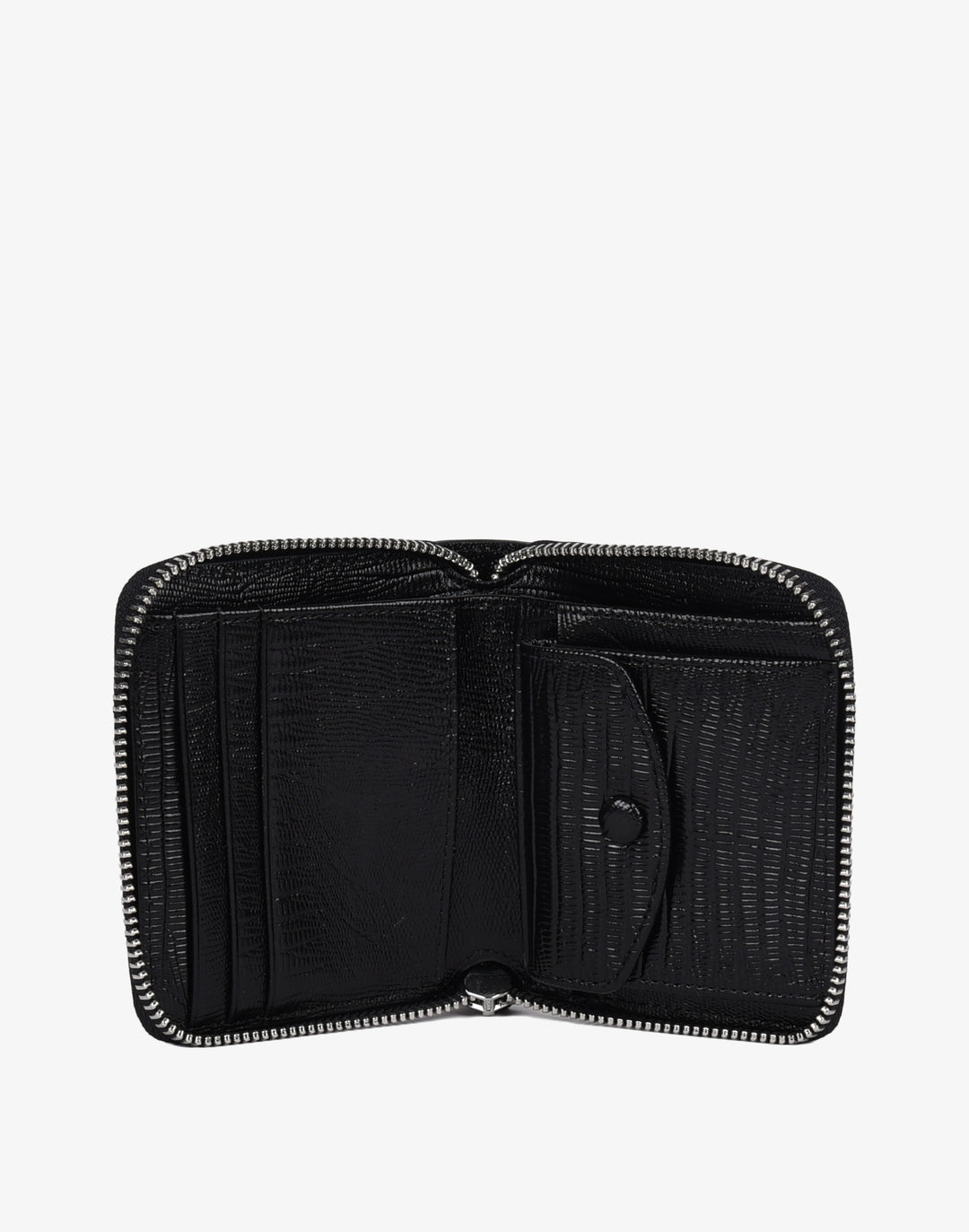 hyer goods recycled leather zip around wallet black embossed lizard#color_black-lizard