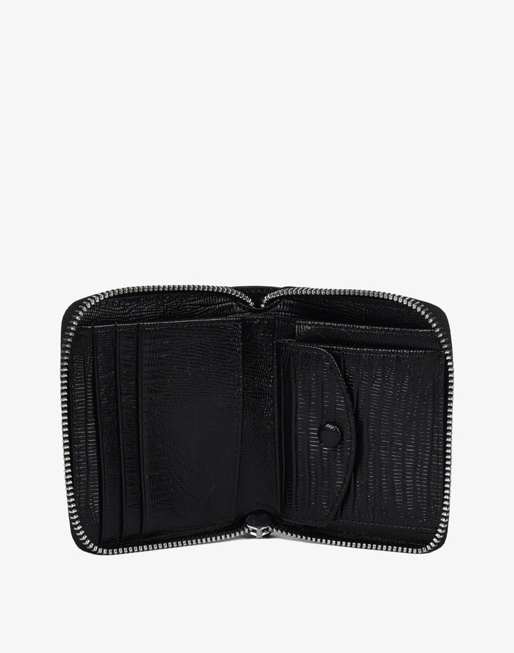 hyer goods recycled leather zip around wallet black embossed lizard#color_black-lizard