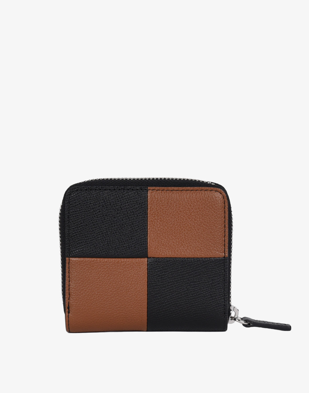 hyer goods recycled leather zip around wallet checkered colorblock#color_cognac-check