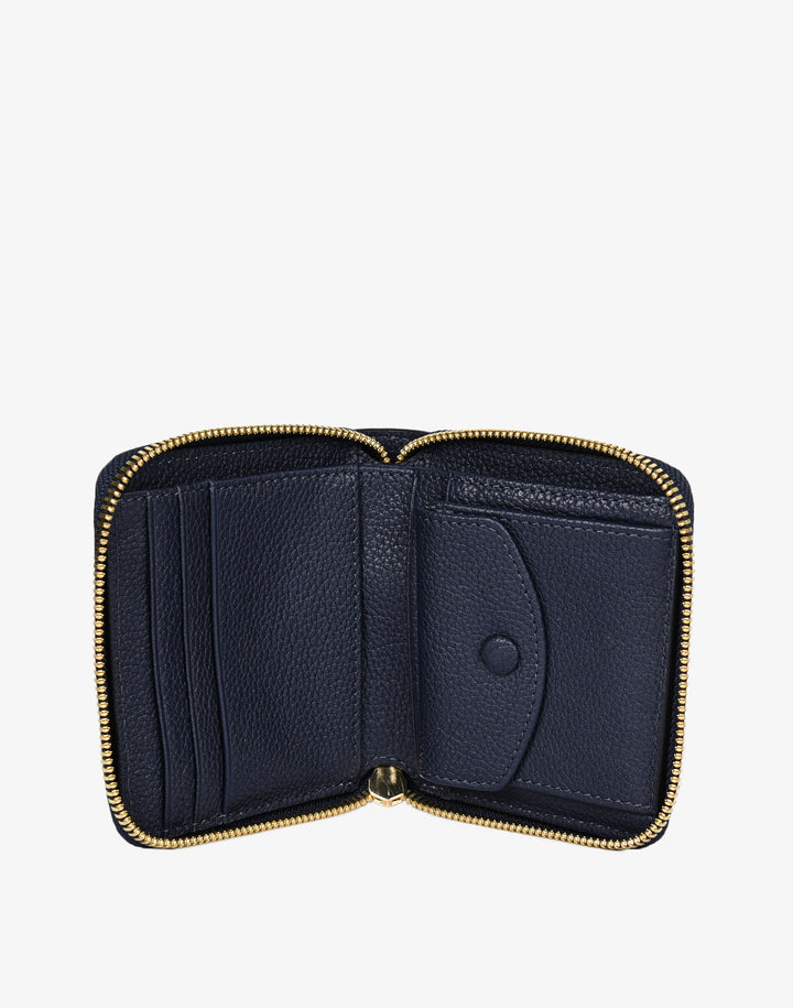 hyer goods recycled leather zip around wallet navy blue#color_navy-blue