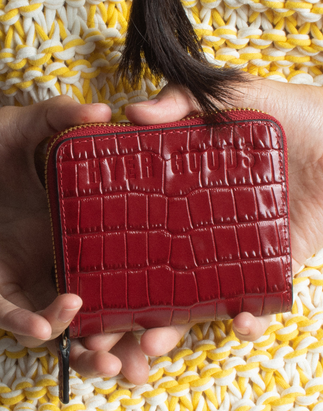 hyer goods recycled leather zip around wallet red croco#color_red-croco