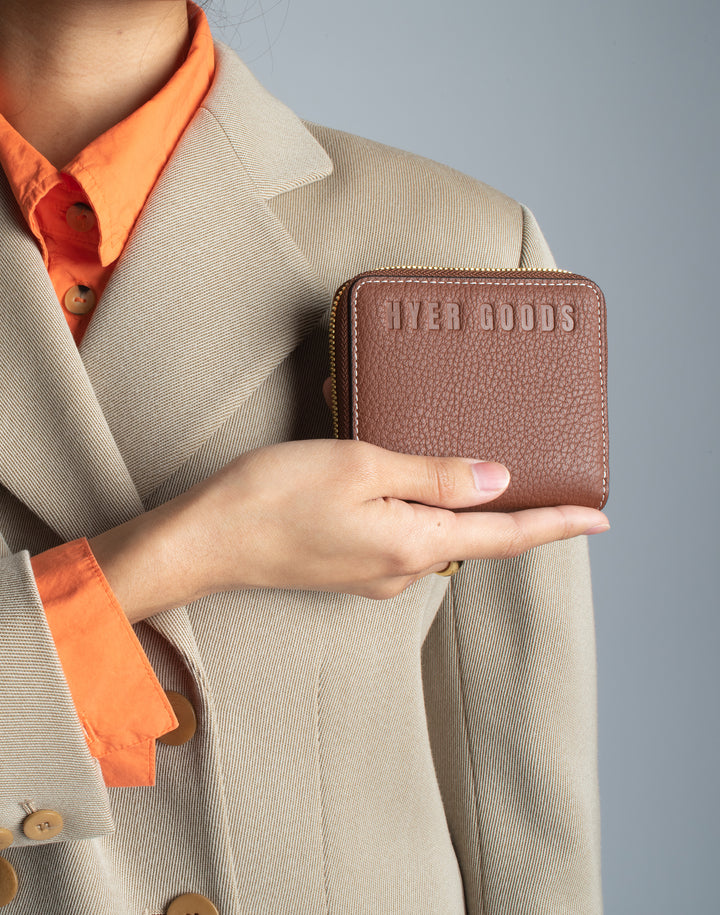 hyer goods recycled leather zip around wallet saddle brown#color_saddle-brown