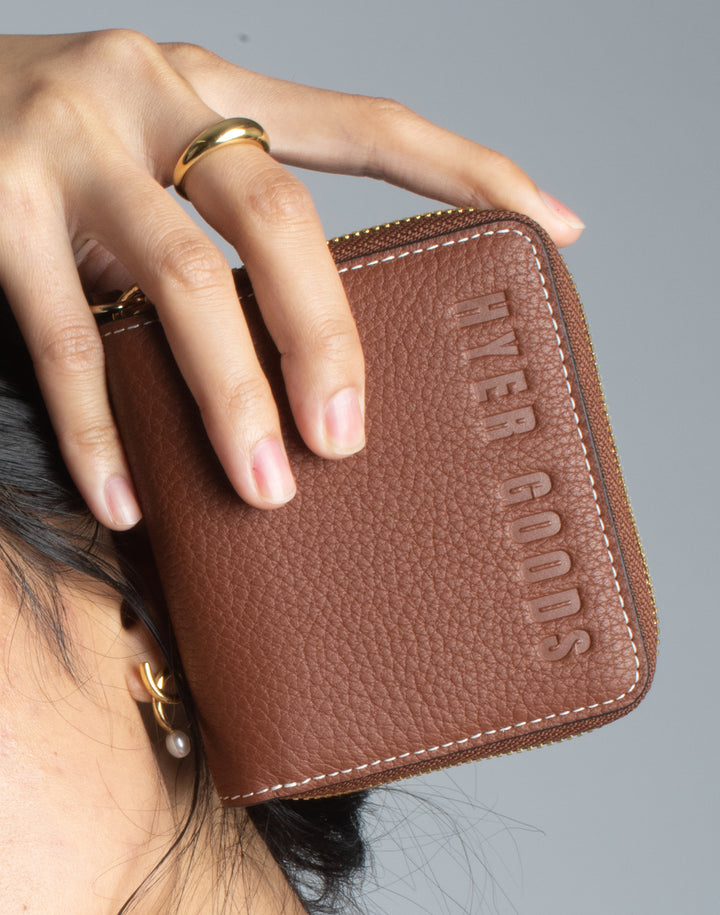 hyer goods recycled leather zip around wallet saddle brown#color_saddle-brown