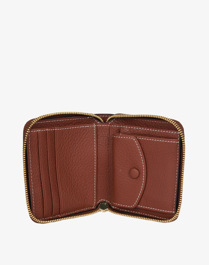 hyer goods recycled leather zip around wallet saddle brown tan#color_saddle-brown