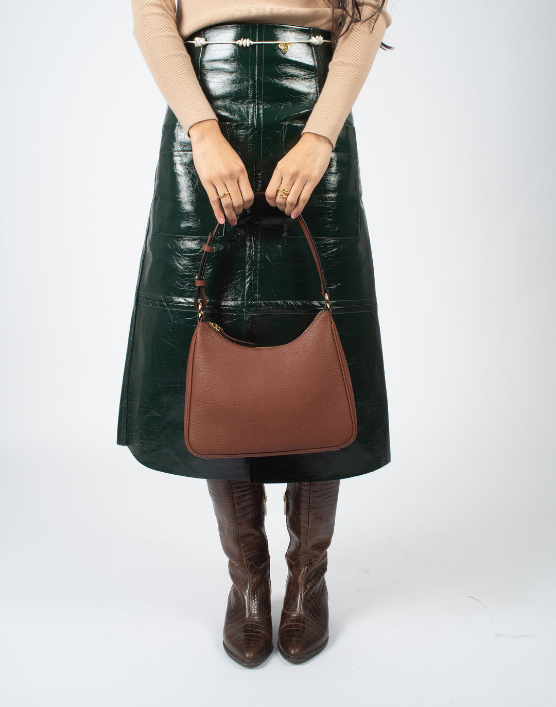 recycled genuine leather everyday shoulder bag tan brown#color_saddle-brown