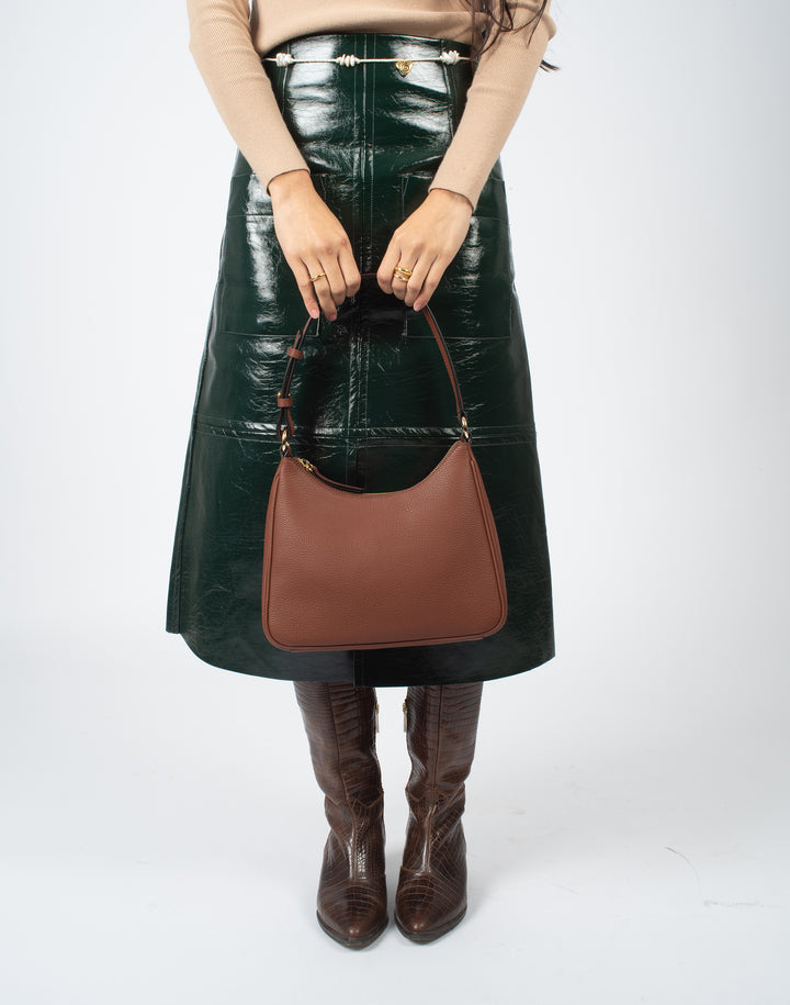 recycled genuine leather everyday shoulder bag tan brown#color_saddle-brown