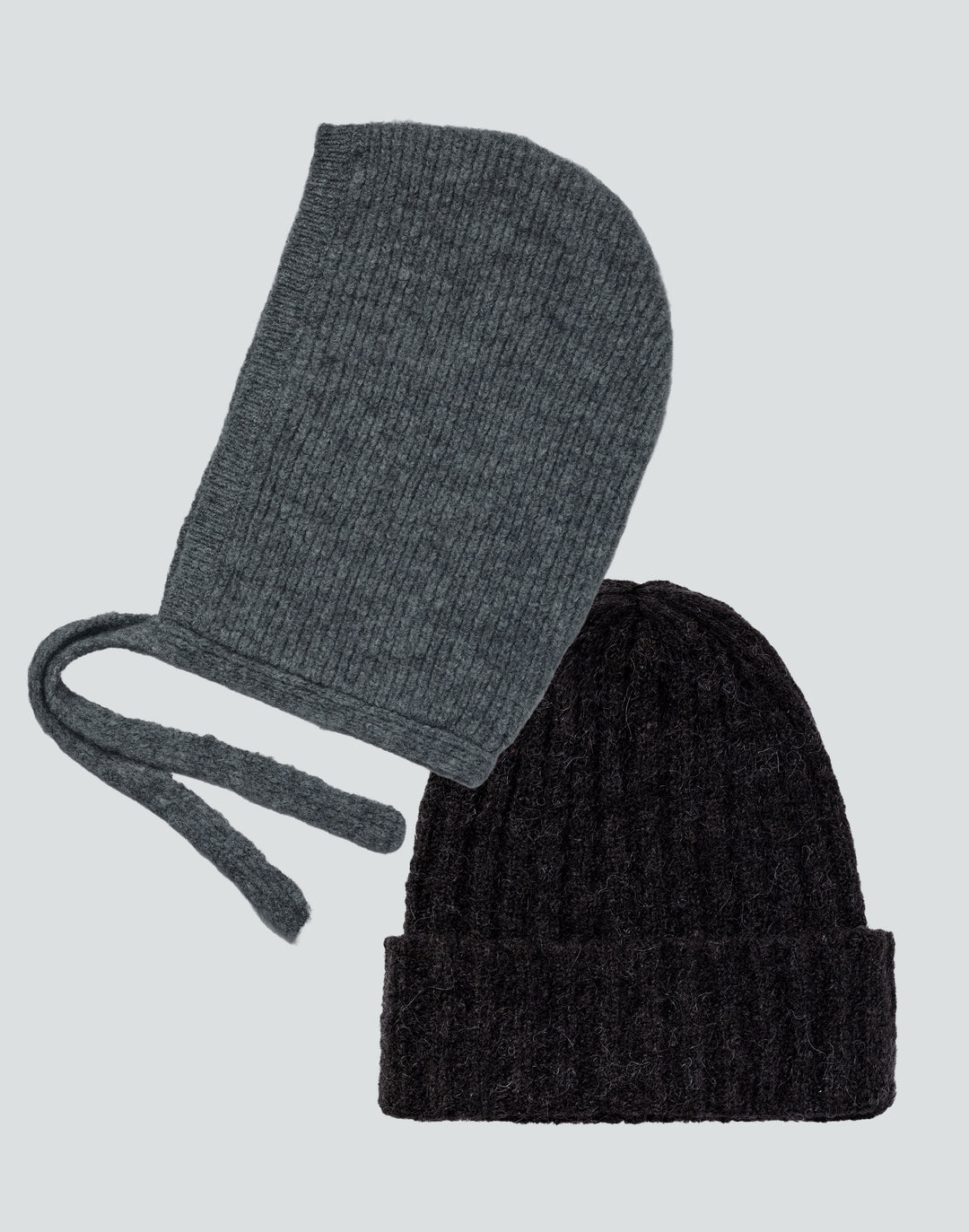 hyer goods alpaca wool rib beanie and tie balaclava bundle-grey and black