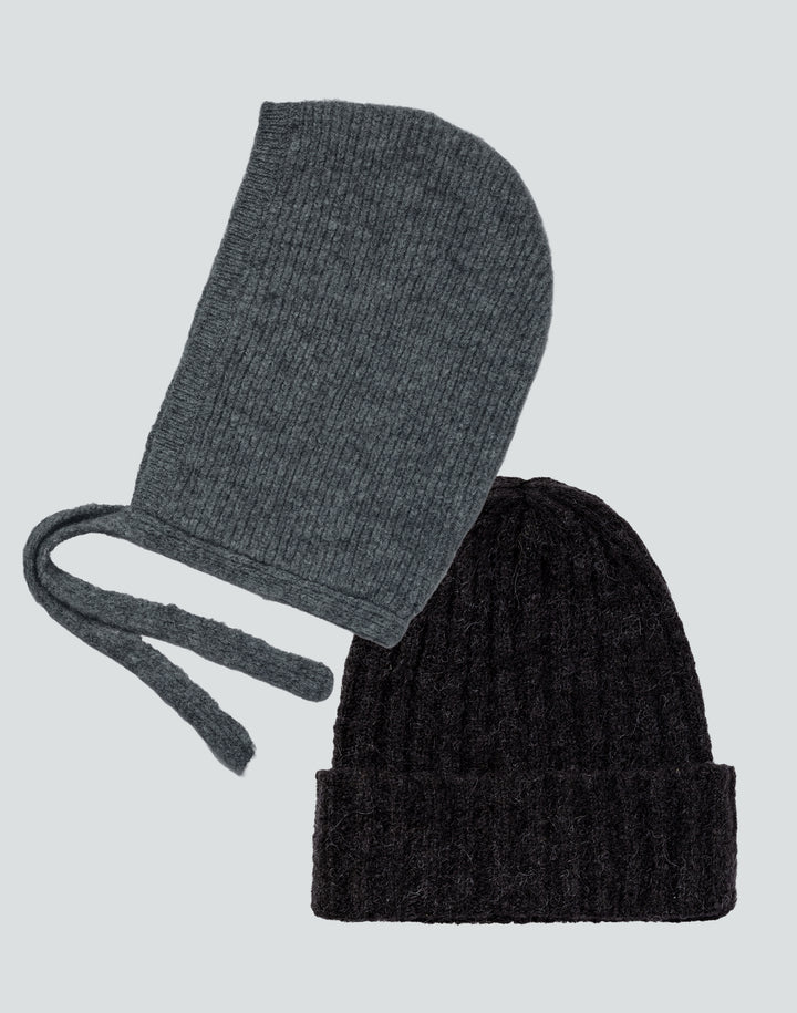 hyer goods alpaca wool rib beanie and tie balaclava bundle-grey and black