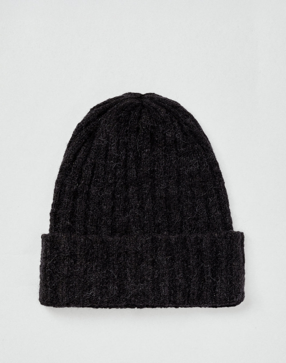 hyer goods alpaca wool rib beanie with folded cuff-black
