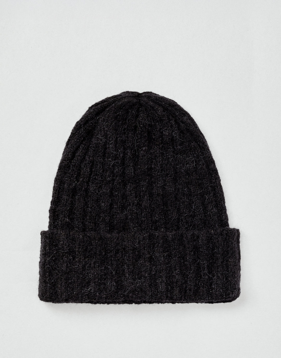 hyer goods alpaca wool rib beanie with folded cuff-black