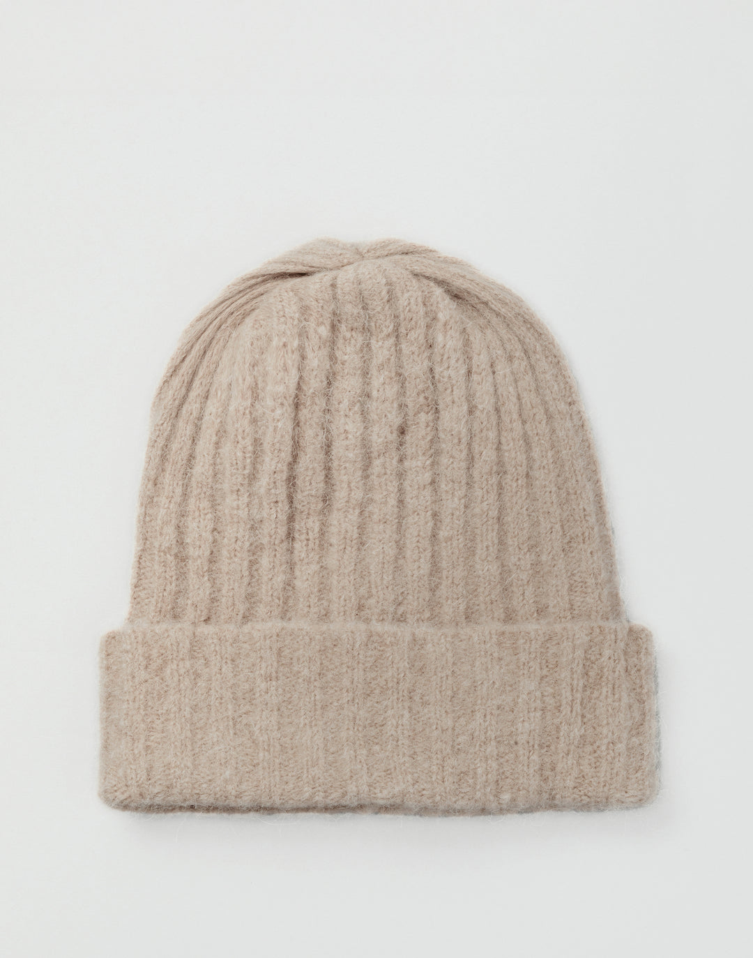 hyer goods alpaca wool rib beanie with folded cuff-white