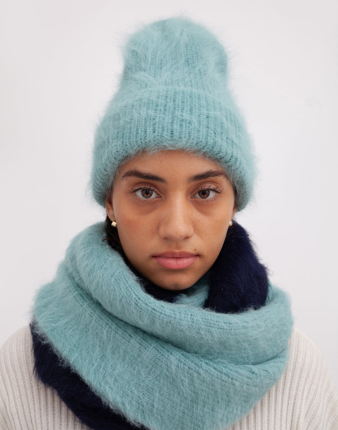 hyer goods upcycled angora scarf blue colorblock scarf #color_blue-colorblock