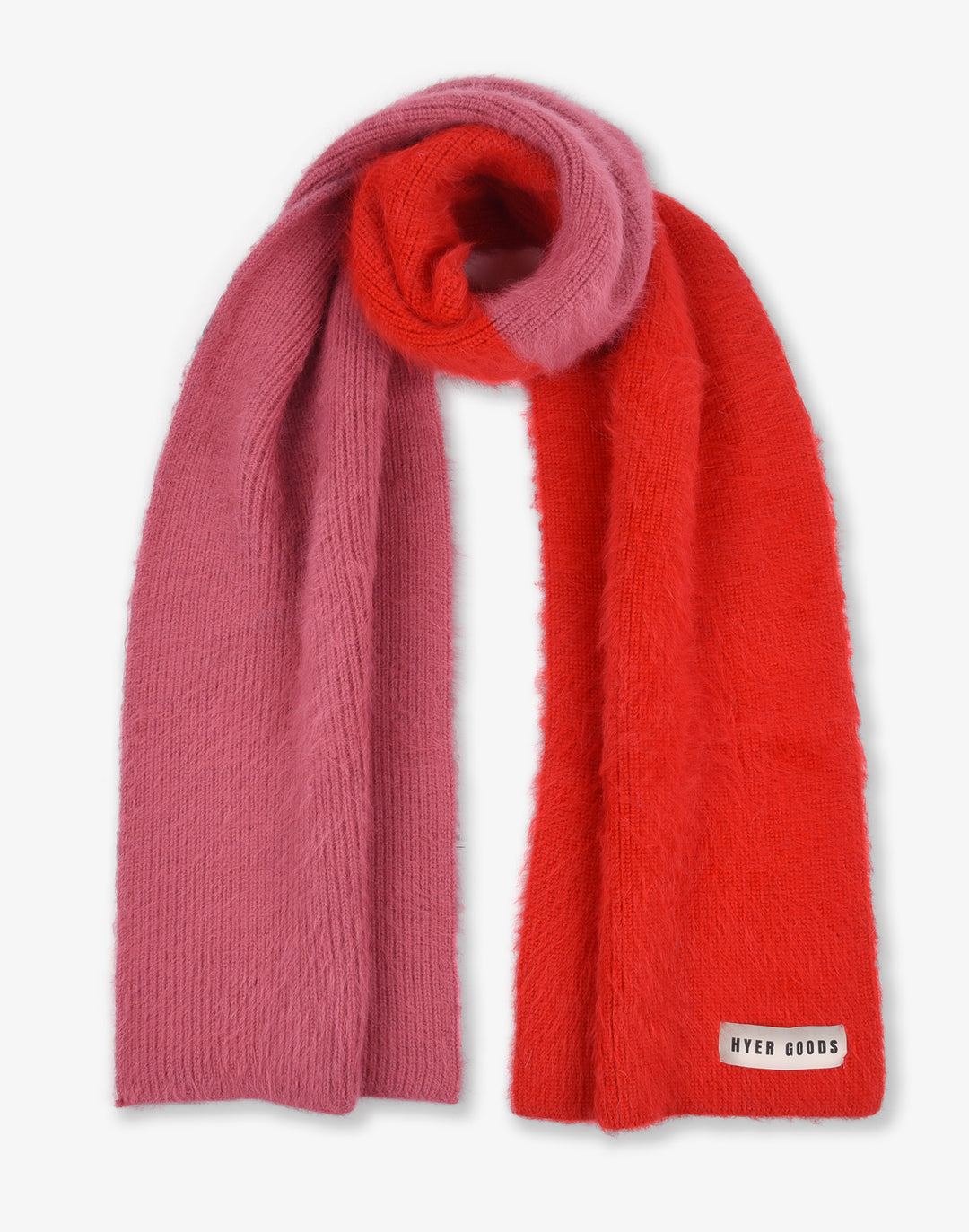 hyer goods upcycled angora scarf pink red colorblock scarf #color_red-colorblock