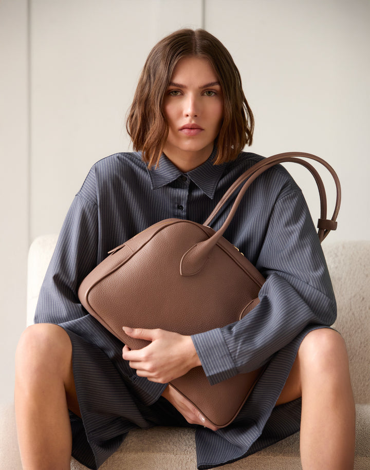 hyer goods autostrada leather zip top tote  bag#color_taupe