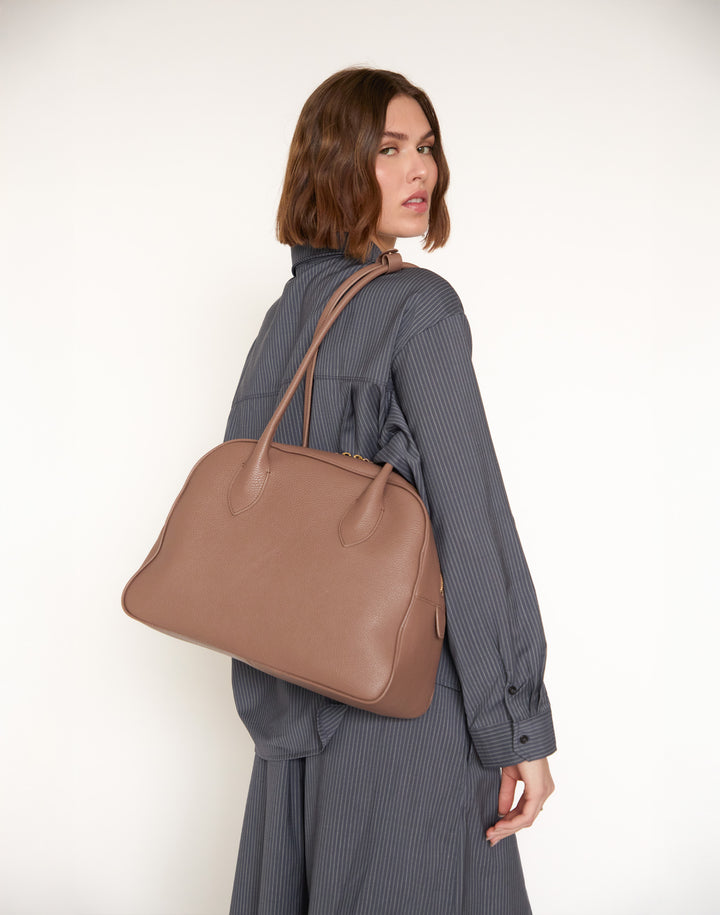 hyer goods autostrada leather zip top tote  bag#color_taupe