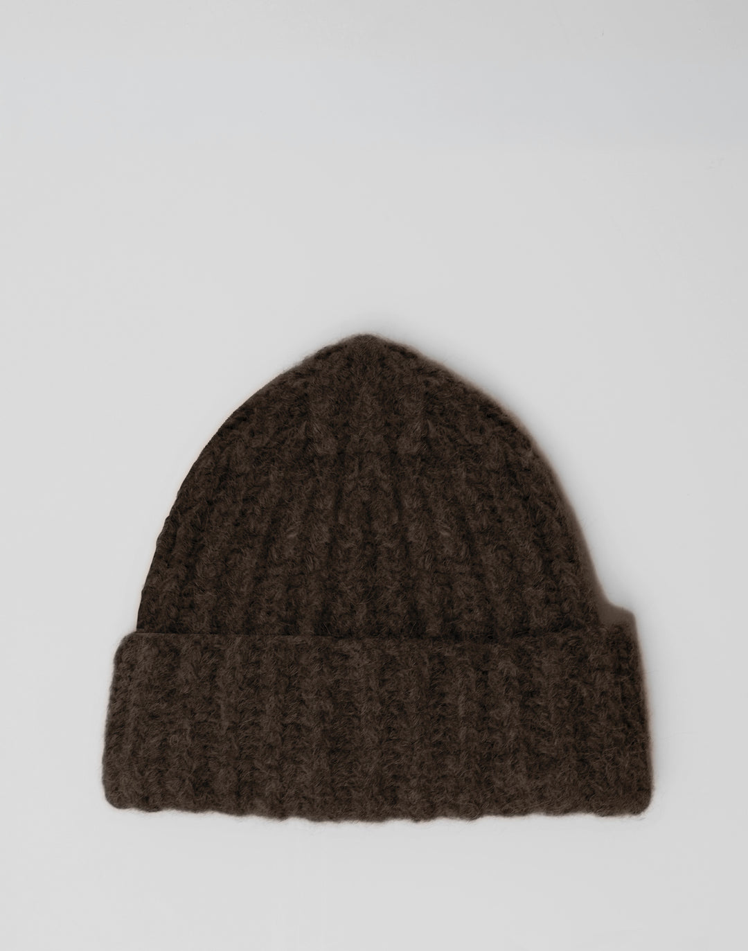 Lightweight chunky alpaca blend ribbed winter beanie #color_brown