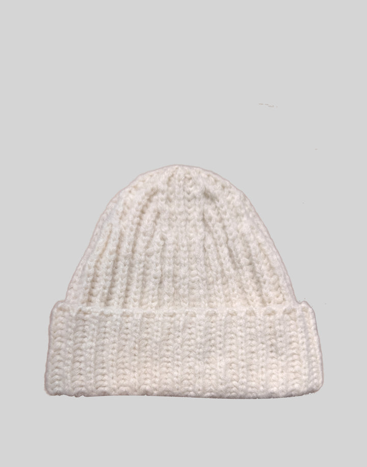 Lightweight chunky alpaca blend ribbed winter beanie #color_cream