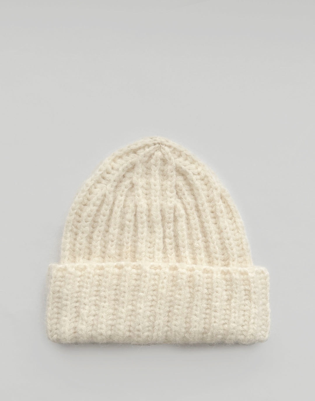 Lightweight chunky alpaca blend ribbed winter beanie #color_cream