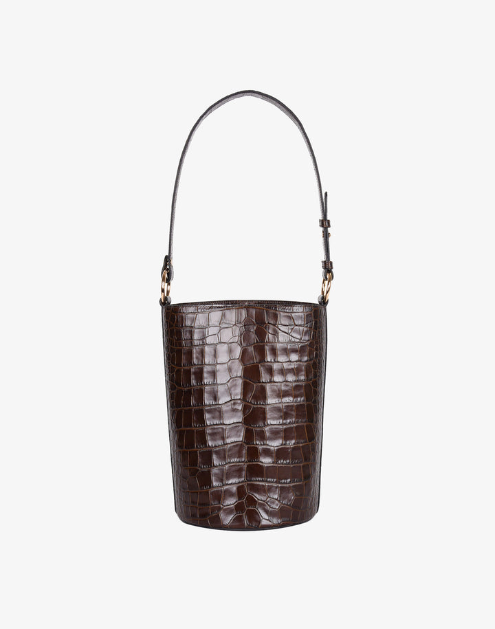 Hyer Goods_upcycled leather_Convertible Bucket Bag_chocolate brown croc#color_choco-croco