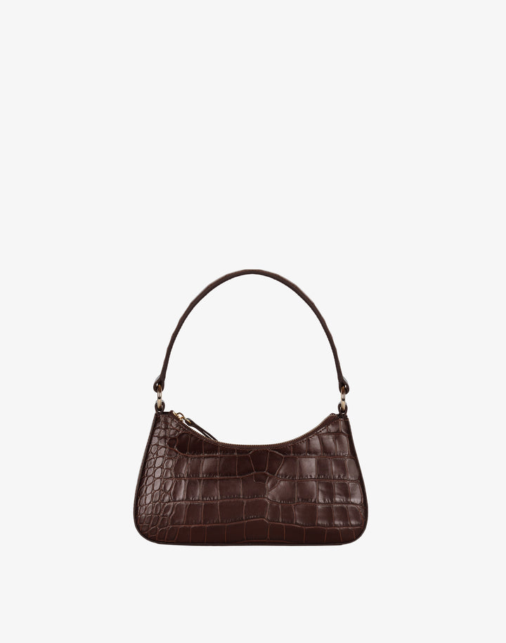 recycled genuine leather mini shoulder bag chocolate brown crocodile #color_choco-croco