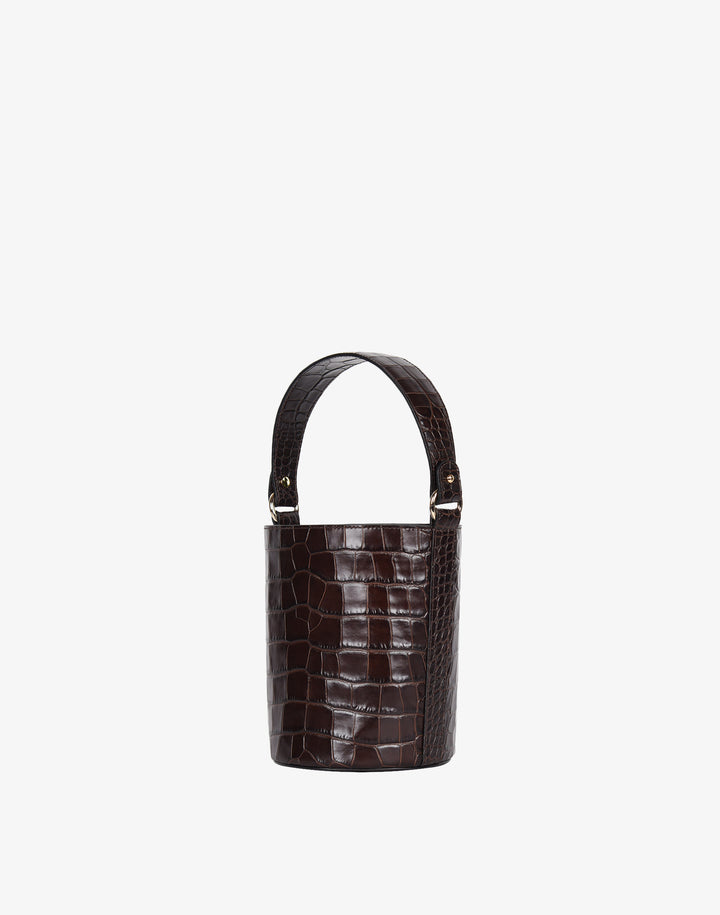 hyer goods recycled leather mini bucket bag chocolate brown croc#color_choco-croco