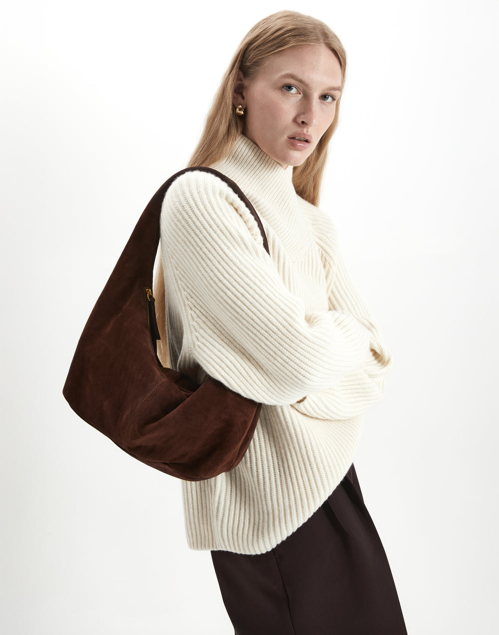 HYER GOODS slouchy everyday suede shoulder bag #color_chocolate-suede