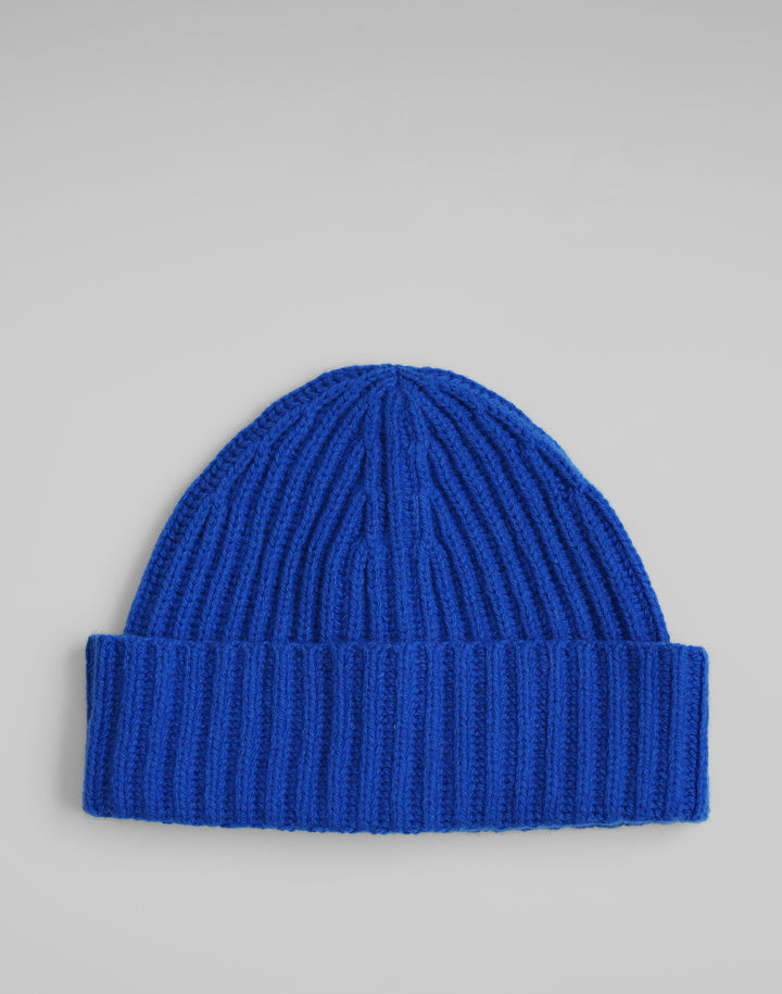 HYER GOODS full cardigan bright blue ribbed beanie #color_cobalt