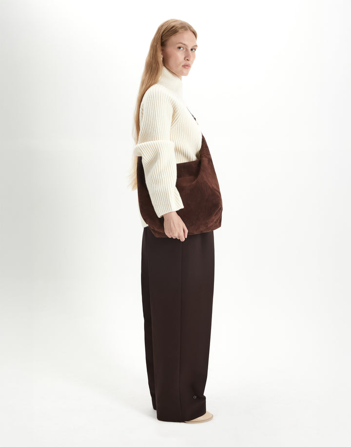HYER GOODS  oversized suede hobo ring bag #color_chocolate-suede