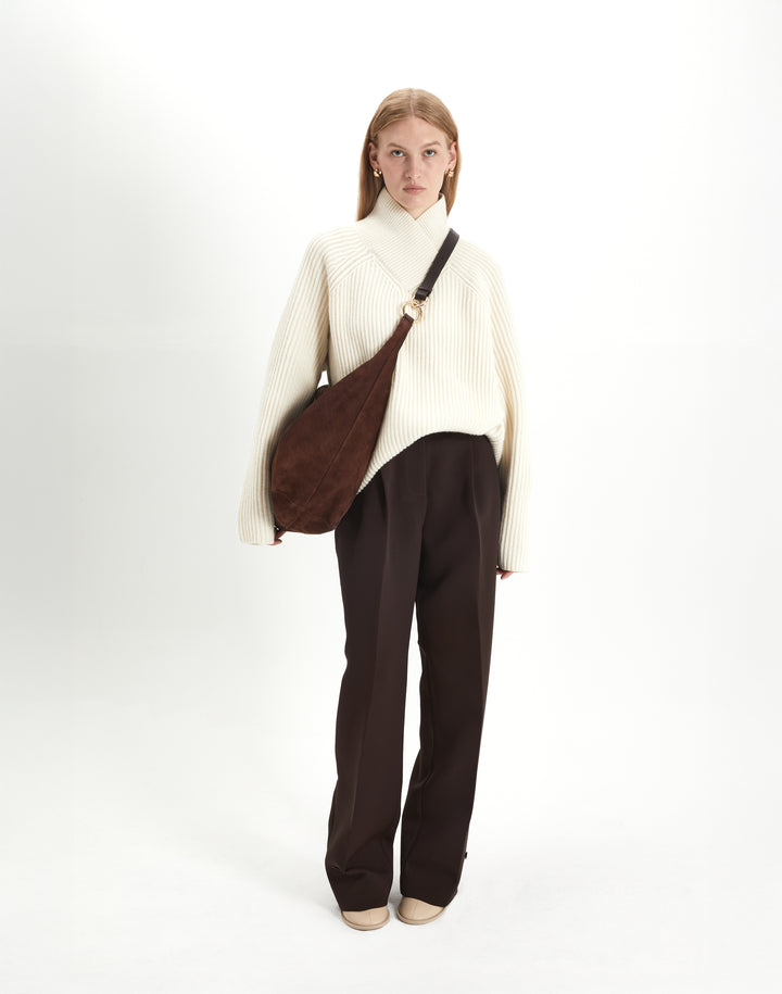 HYER GOODS  oversized suede hobo ring bag #color_chocolate-suede