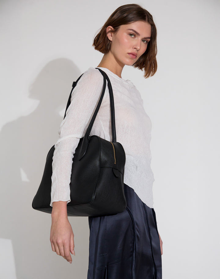 hyer goods autostrada leather zip top tote  bag#color_black