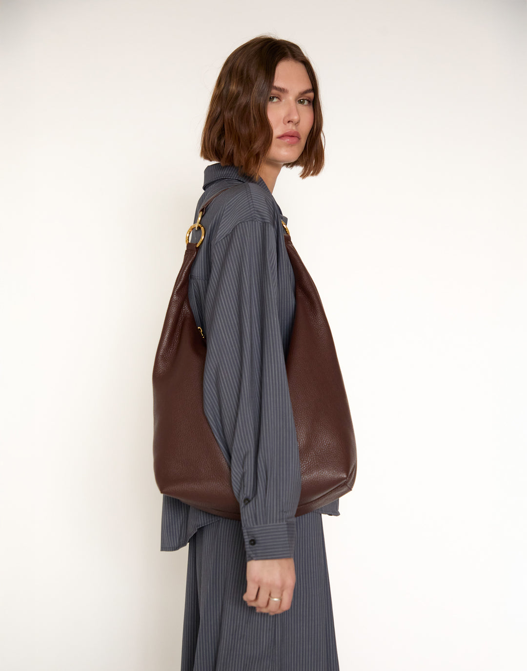 HYER GOODS tumbled leather oversized crossbody hobo ring bag brown#color_brown