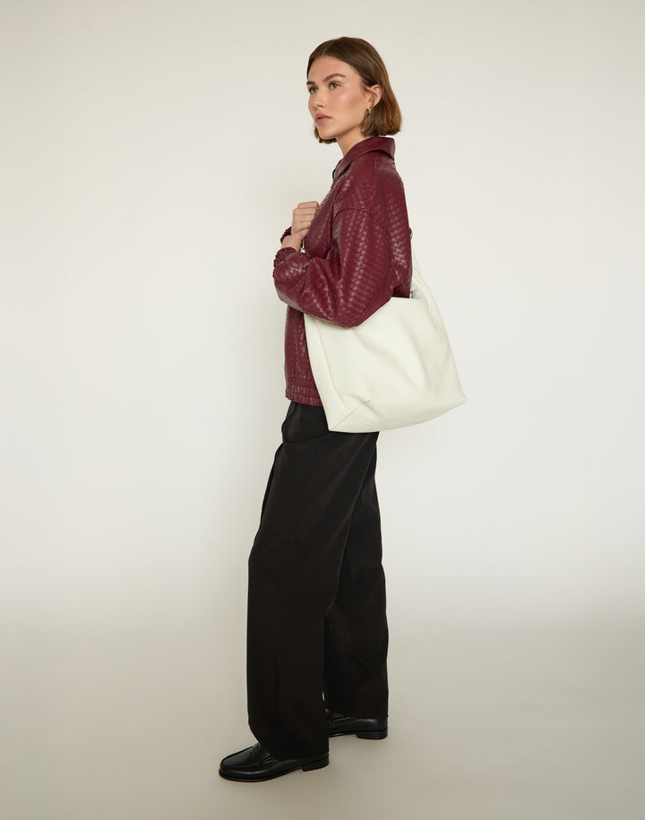 HYER GOODS tumbled leather oversized crossbody hobo ring bag brown#color_white
