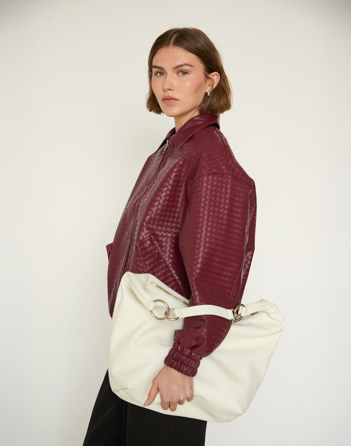 HYER GOODS tumbled leather oversized hobo ring bag brown#color_white