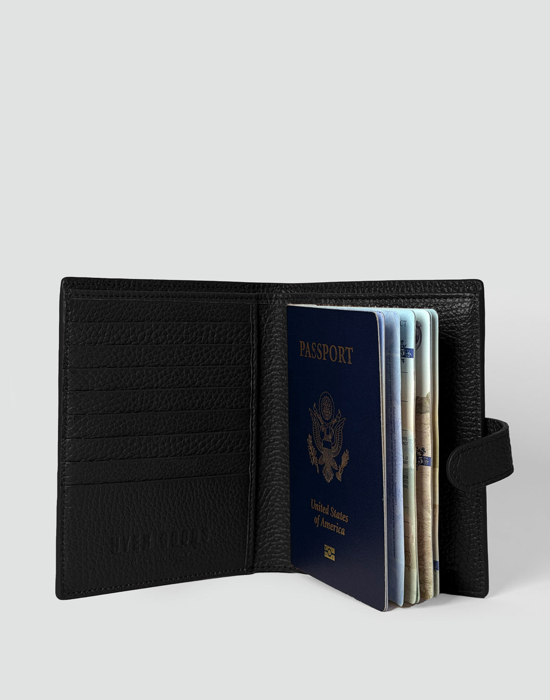 HYER GOODS Il Viaggio Tumbled Leather Travel Passport Wallet #color_black
