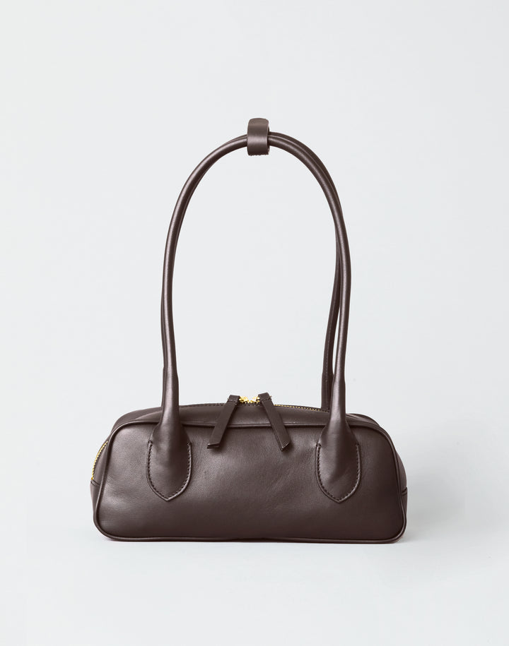 HYER GOODS Mini La Strada East West Baguette Shoulder Bag #color_chocolate-gold