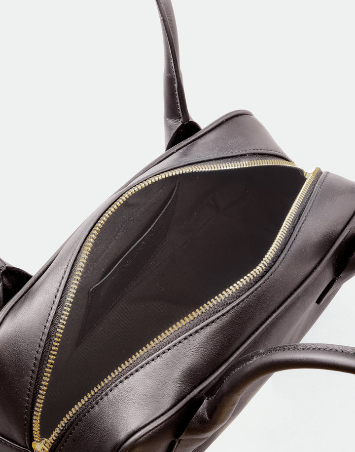 HYER GOODS Mini La Strada East West Baguette Shoulder Bag #color_chocolate-gold
