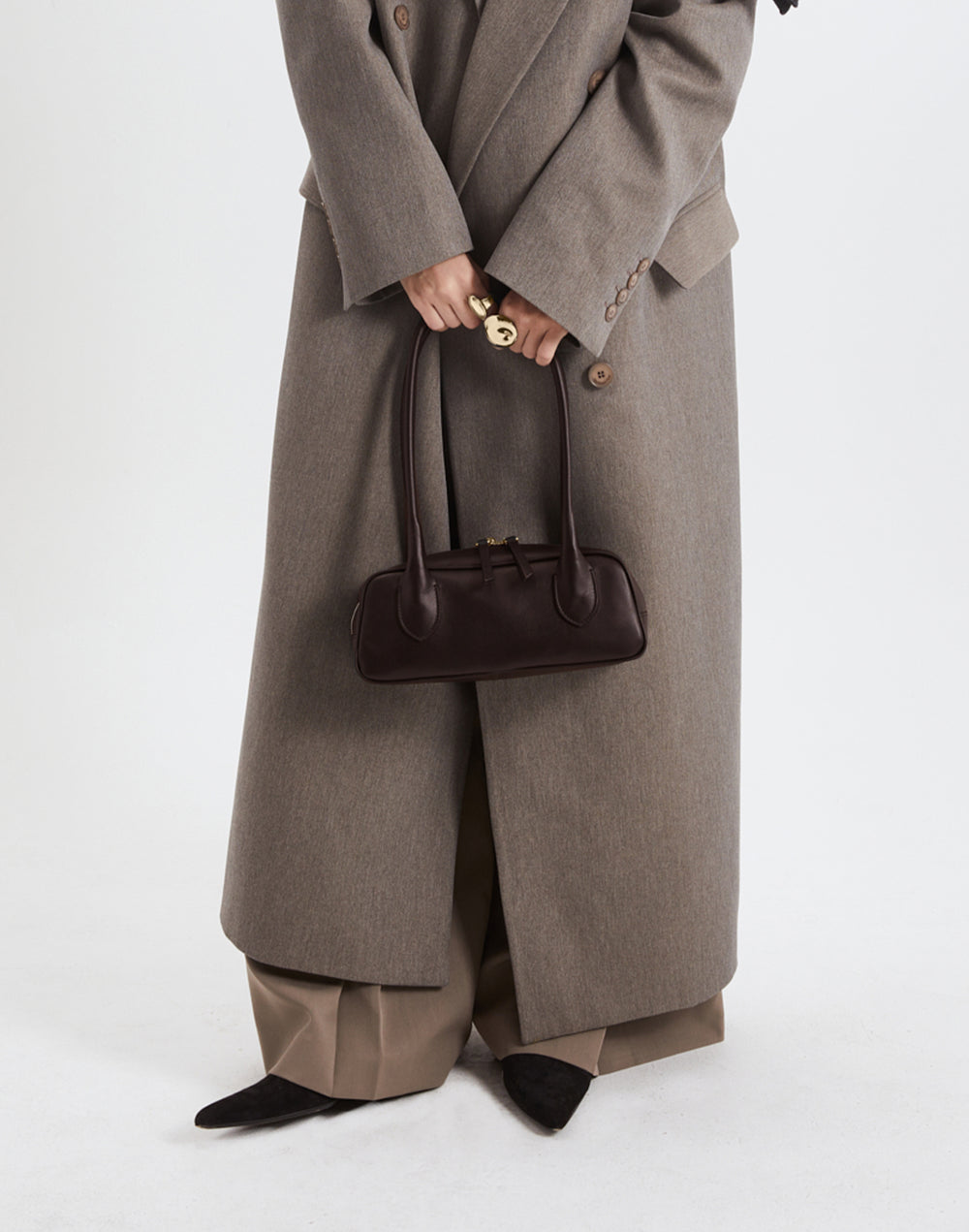 HYER GOODS Mini La Strada East West Baguette Shoulder Bag #color_chocolate-gold